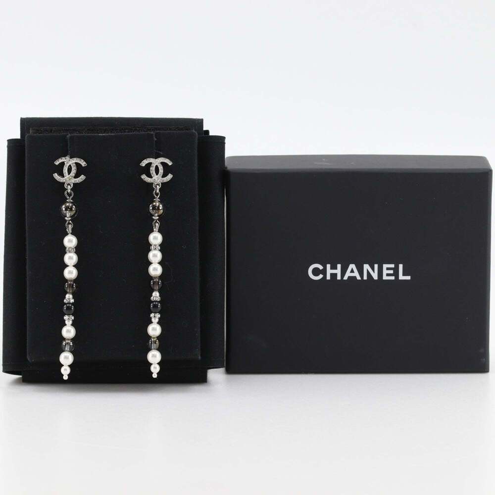 CHANEL Silver Pearl Logo Earrings - Picture 9 of 9